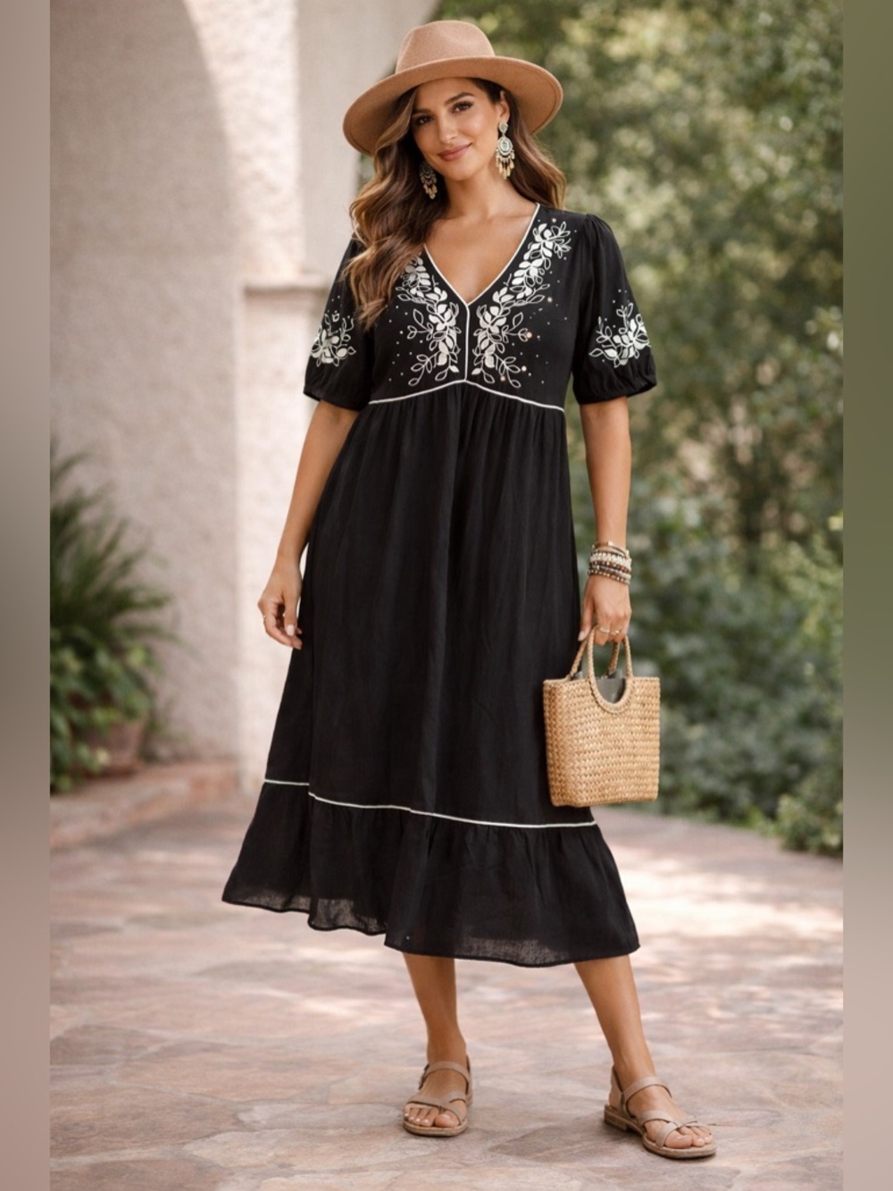 NEW Anthropologie brand fig and flower Boho Midi Dress Large
